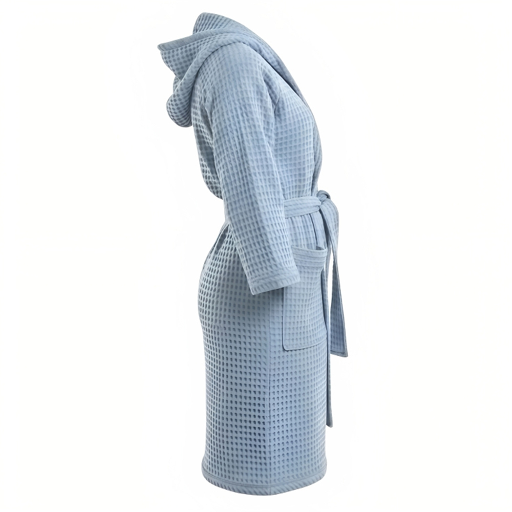Банный вафельный халат с капюшоном Модель-402, светлый серо-голубой thumbnail 4