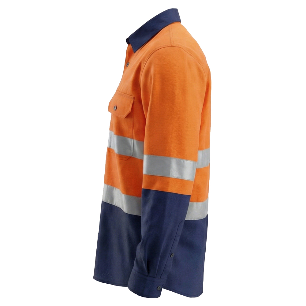 Рубашка мужская Модель-106 с длиным рукавом, оранжевая с темно-синим thumbnail 3