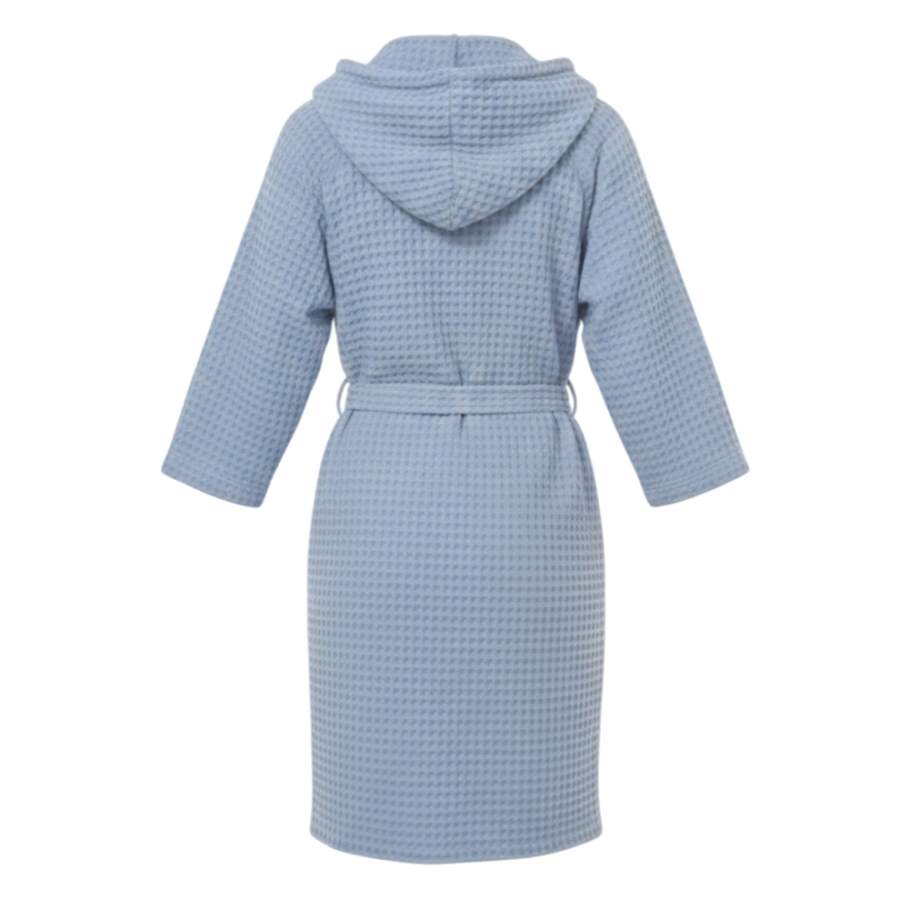 Банный вафельный халат с капюшоном Модель-402, светлый серо-голубой thumbnail 2