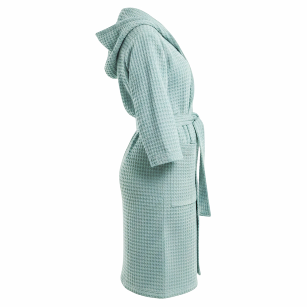 Банный вафельный халат с капюшоном Модель-403, серая мята thumbnail 4