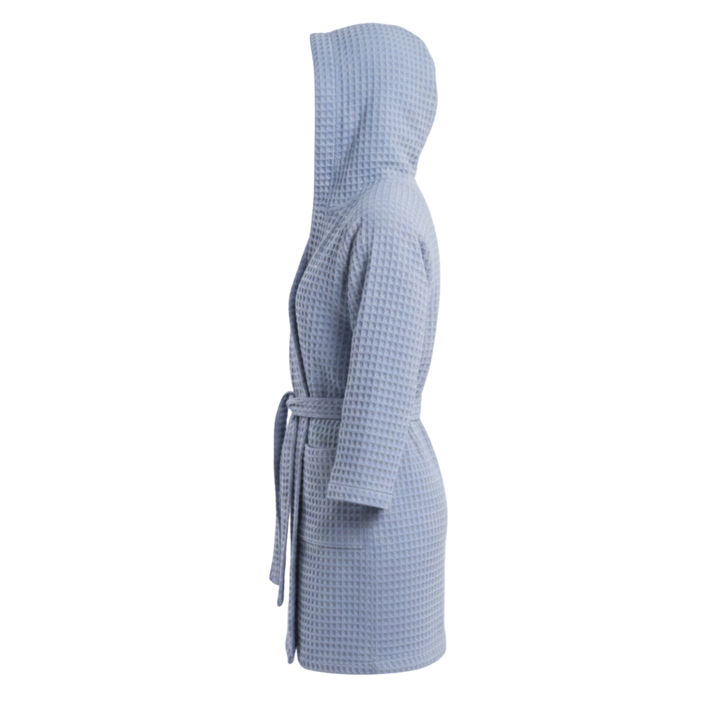 Банный вафельный халат с капюшоном Модель-402, светлый серо-голубой thumbnail 5