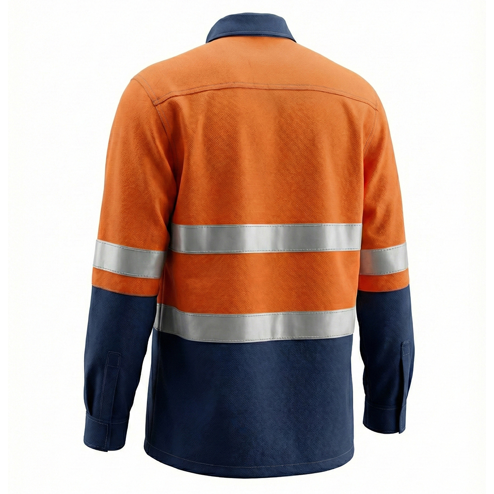 Рубашка мужская Модель-106 с длиным рукавом, оранжевая с темно-синим thumbnail 2